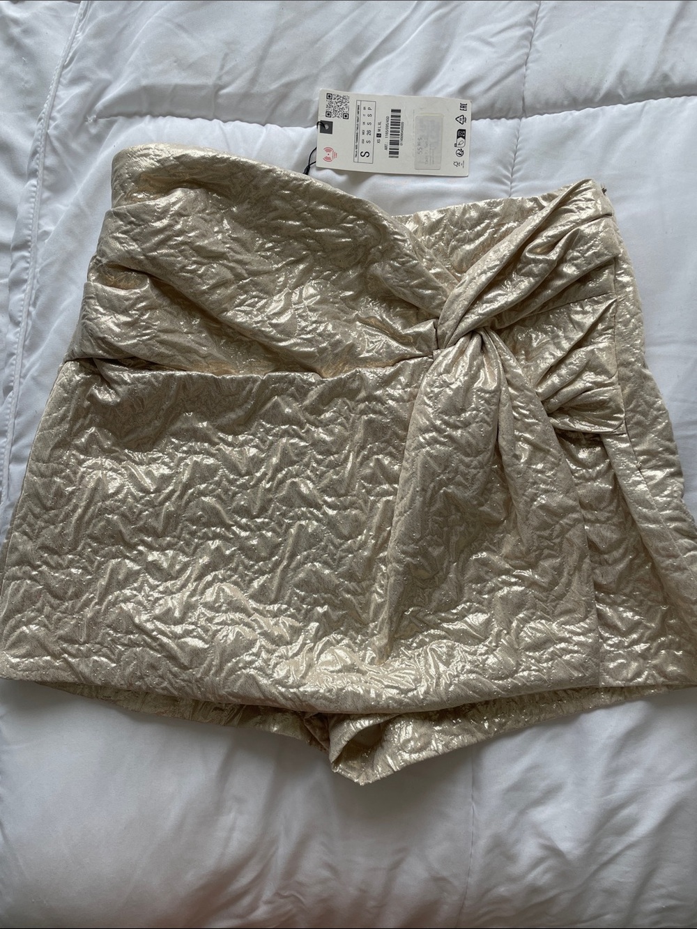 ZaraMetallic Cream Tie-Waist Women's Skort